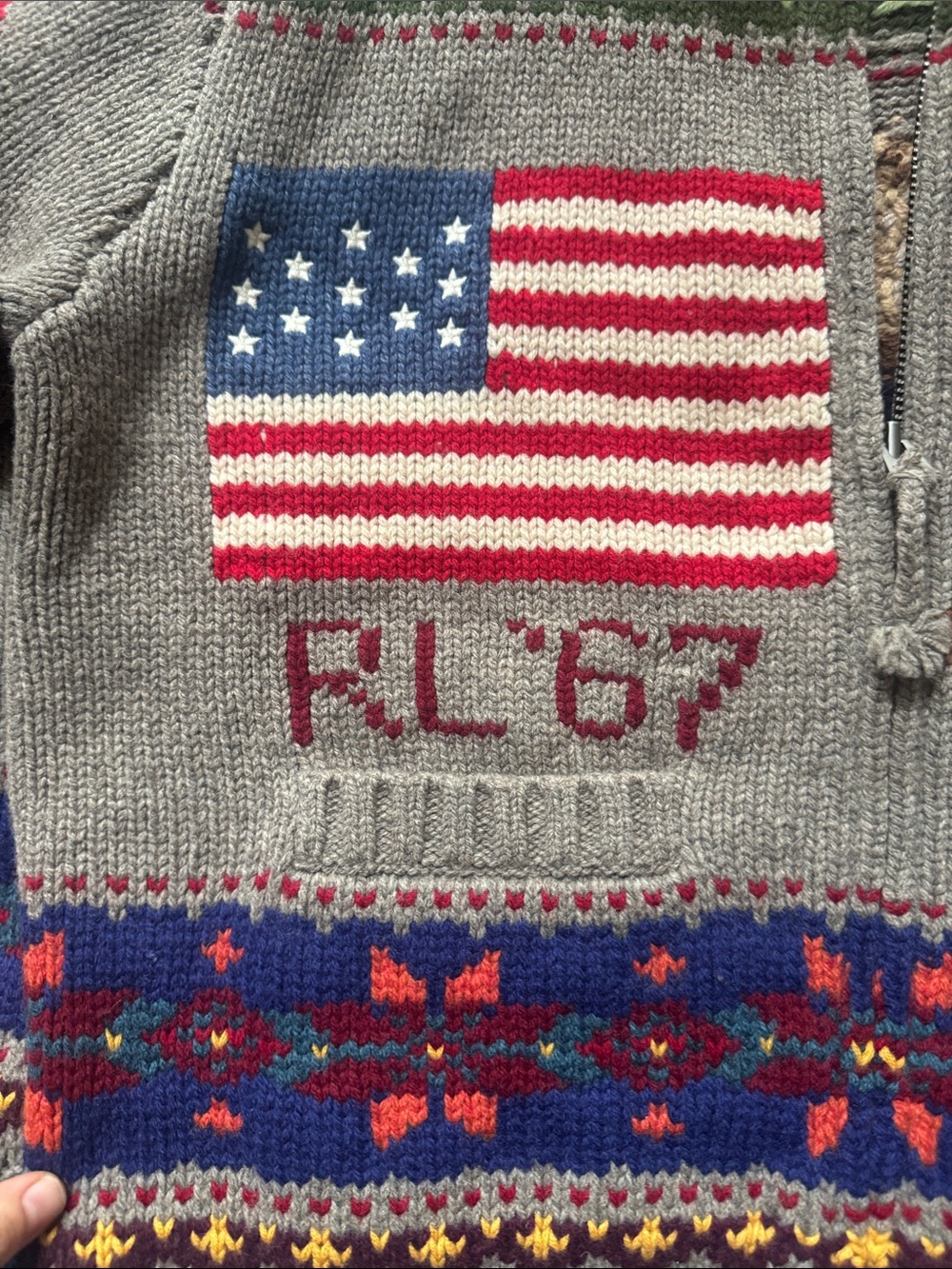 Ralph Lauren Polo Bear Wool Zip Cardigan Fair Isle Small - Picture 6 of 9